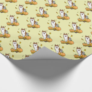 Herfst Siberian Husky (rood) pompoenen luiers Cadeaupapier
