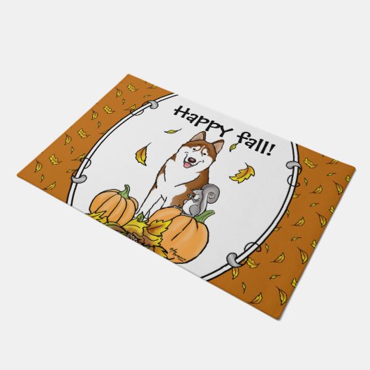 Herfst Siberian Husky (rood) pompoenen luiers Deurmat (Schuin)