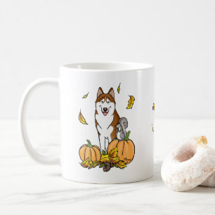 Herfst Siberian Husky (rood) pompoenen luiers Koffiemok