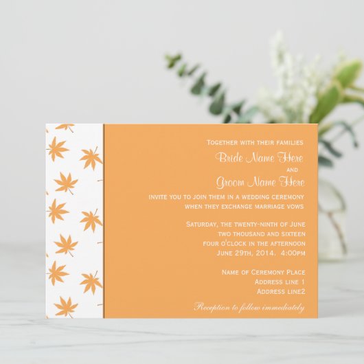 Herfst siergele bladeren bruiloft kaart (Staand voorkant)