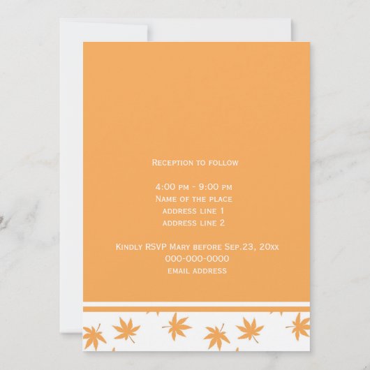 Herfst siergele bladeren bruiloft kaart (Achterkant)