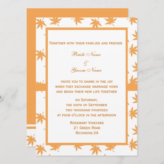 Herfst siergele bladeren bruiloft kaart (Voorkant / Achterkant)