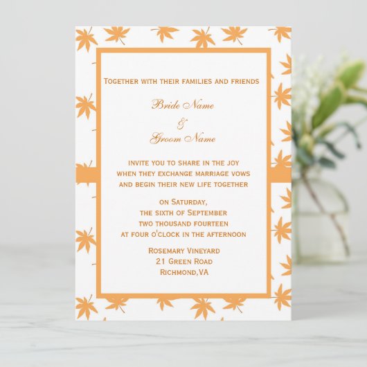 Herfst siergele bladeren bruiloft kaart (Staand voorkant)
