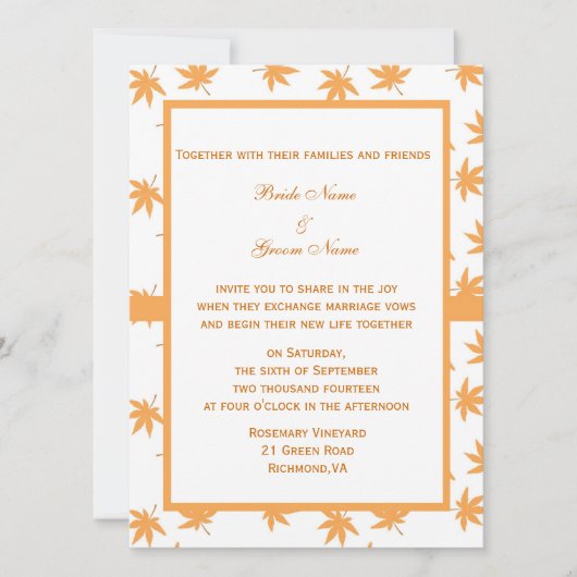 Herfst siergele bladeren bruiloft kaart (Voorkant)