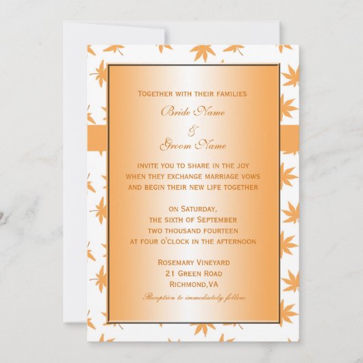 Herfst siergele bladeren bruiloft kaart (Voorkant)