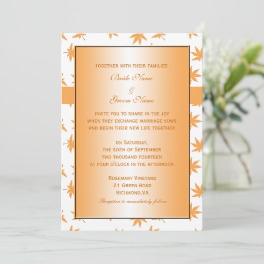 Herfst siergele bladeren bruiloft kaart (Staand voorkant)