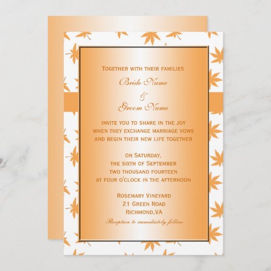 Herfst siergele bladeren bruiloft kaart (Voorkant / Achterkant)