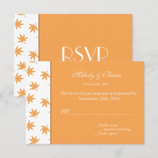 Herfst siergele bladeren bruiloft RSVP Kaartje (Voorkant / Achterkant)
