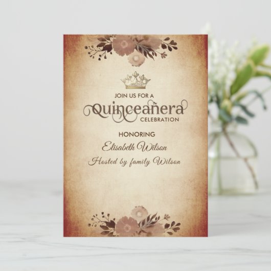 Herfst  sierlijke bloementiara Quinceañera Kaart (Staand voorkant)