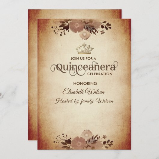 Herfst  sierlijke bloementiara Quinceañera Kaart (Voorkant / Achterkant)