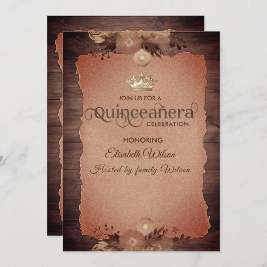 Herfst sierlijke bloementiara Quinceañera Kaart (Voorkant / Achterkant)
