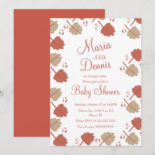Herfst Simple Terracotta Nuetral Leaves Baby showe Kaart (Voorkant / Achterkant)