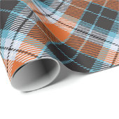 Herfst Sinaasappel Blauw Plaid Patroon Cadeaupapier (Rol Hoek)