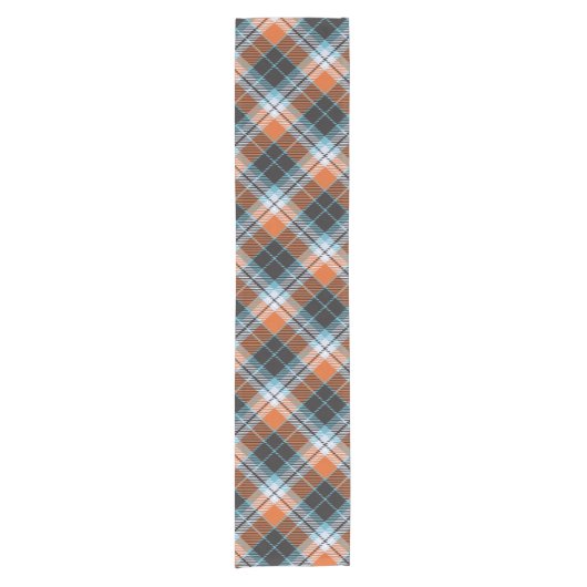 Herfst Sinaasappel Blauw Plaid Patroon Korte Tafelloper (Voorkant)