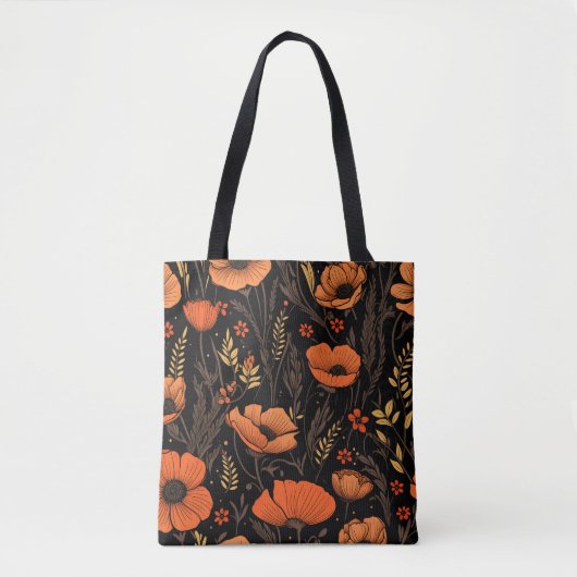 Herfst Sinaasappel Bloeit Op Zwart Tote Bag (Voorkant)