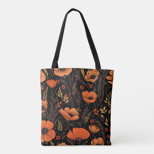 Herfst Sinaasappel Bloeit Op Zwart Tote Bag (Achterkant)