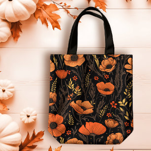Herfst Sinaasappel Bloeit Op Zwart Tote Bag