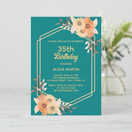 Herfst Sinaasappel Bloem Goud Blauwgroen Vrouw Vol Kaart (Staand voorkant)