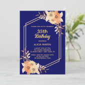 Herfst Sinaasappel Bloem Goud Marine Blauw Vrouw V Kaart (Staand voorkant)