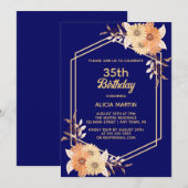 Herfst Sinaasappel Bloem Goud Marine Blauw Vrouw V Kaart (Voorkant / Achterkant)