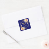 Herfst Sinaasappel Bloem Goud Navy Blauw Dank u Vierkante Sticker (Envelop)