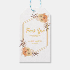 Herfst Sinaasappel Bloem Goud Wit Dank u Cadeaulabel