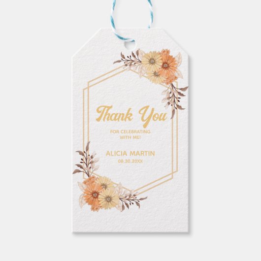 Herfst Sinaasappel Bloem Goud Wit Dank u Cadeaulabel (Voorkant)