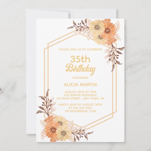 Herfst Sinaasappel Bloem Goud Wit Vrouw Volwassene Kaart (Voorkant)