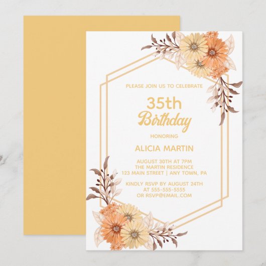 Herfst Sinaasappel Bloem Goud Wit Vrouw Volwassene Kaart (Voorkant / Achterkant)