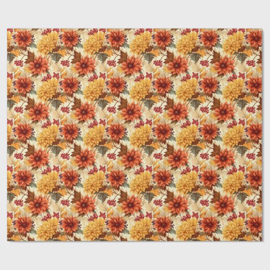 Herfst Sinaasappel Bloemen Cadeaupapier (Vlak)
