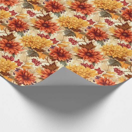 Herfst Sinaasappel Bloemen Cadeaupapier (Hoek)