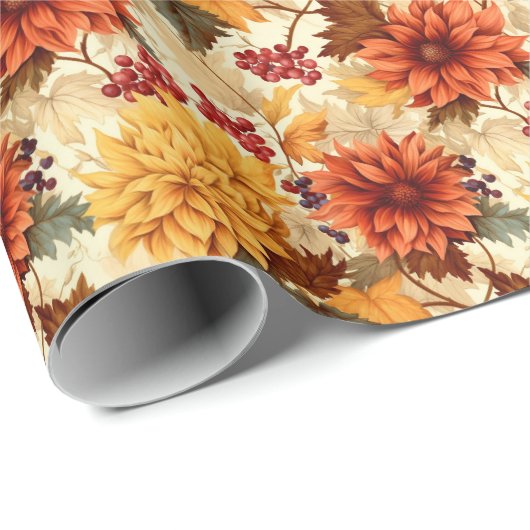 Herfst Sinaasappel Bloemen Cadeaupapier (Rol Hoek)