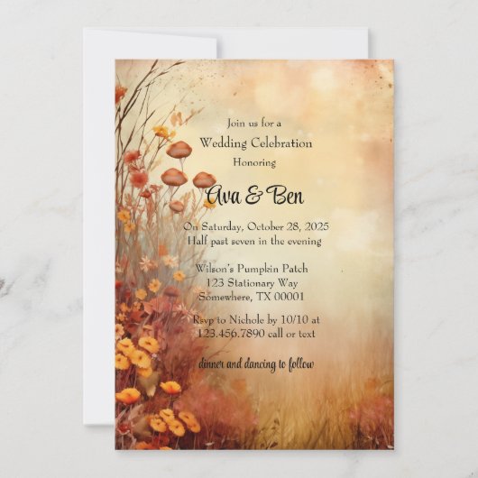 Herfst Sinaasappel Bloemen Rustiek Huwelijksfeest Kaart (Voorkant)