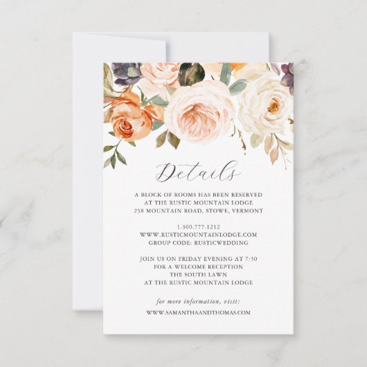 Herfst Sinaasappel Bloemen Trouwdetails Kaart (Voorkant)