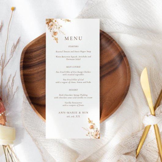 Herfst Sinaasappel & Bruin Wildflowers Wedding Men Menu