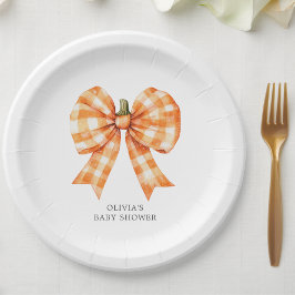 Herfst Sinaasappel Coquette Bow Baby shower Papieren Bordje