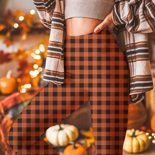Herfst Sinaasappel en Black Gingham Plaid Leggings