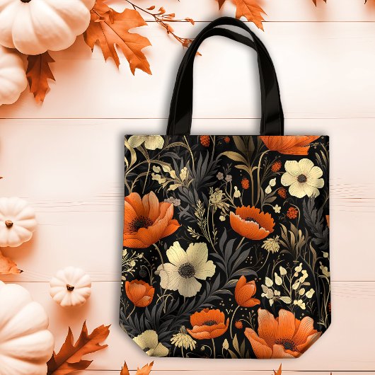 Herfst Sinaasappel en Cream Bold Blooms Tote Bag