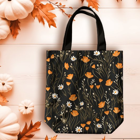 Herfst Sinaasappel en Cream Dainty Floral Tote Bag