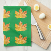 Herfst Sinaasappel en groen esdoornblad herfst Theedoek (Quarter Fold)