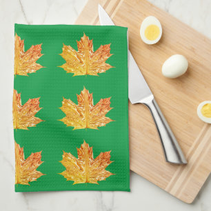 Herfst Sinaasappel en groen esdoornblad herfst Theedoek