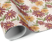 Herfst Sinaasappel en Maroon Bloemen Gift Cadeaupapier (Rol Hoek)
