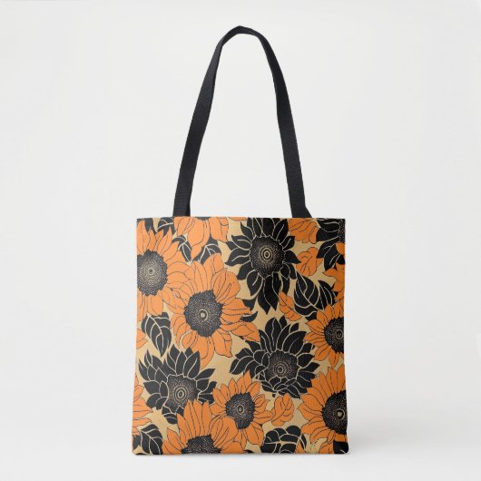 Herfst Sinaasappel en Zwarte Dahlia Bloemen Tote Bag (Voorkant)