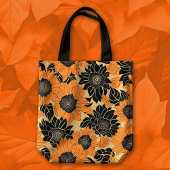 Herfst Sinaasappel en Zwarte Dahlia Bloemen Tote Bag