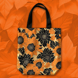 Herfst Sinaasappel en Zwarte Dahlia Bloemen Tote Bag