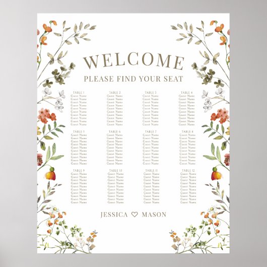 Herfst Sinaasappel Flower Fall bruiloft zitgrafiek Poster (Voorkant)