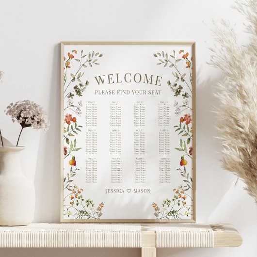 Herfst Sinaasappel Flower Fall bruiloft zitgrafiek Poster