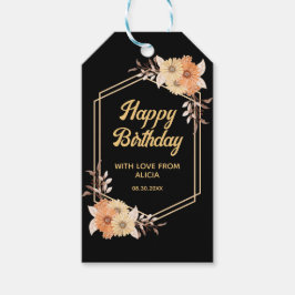 Herfst Sinaasappel Flower Gold Black Happy Birthda Cadeaulabel