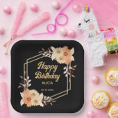 Herfst Sinaasappel Flower Gold Black Happy Birthda Papieren Bordje (Feest)
