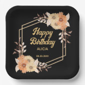 Herfst Sinaasappel Flower Gold Black Happy Birthda Papieren Bordje (Voorkant)